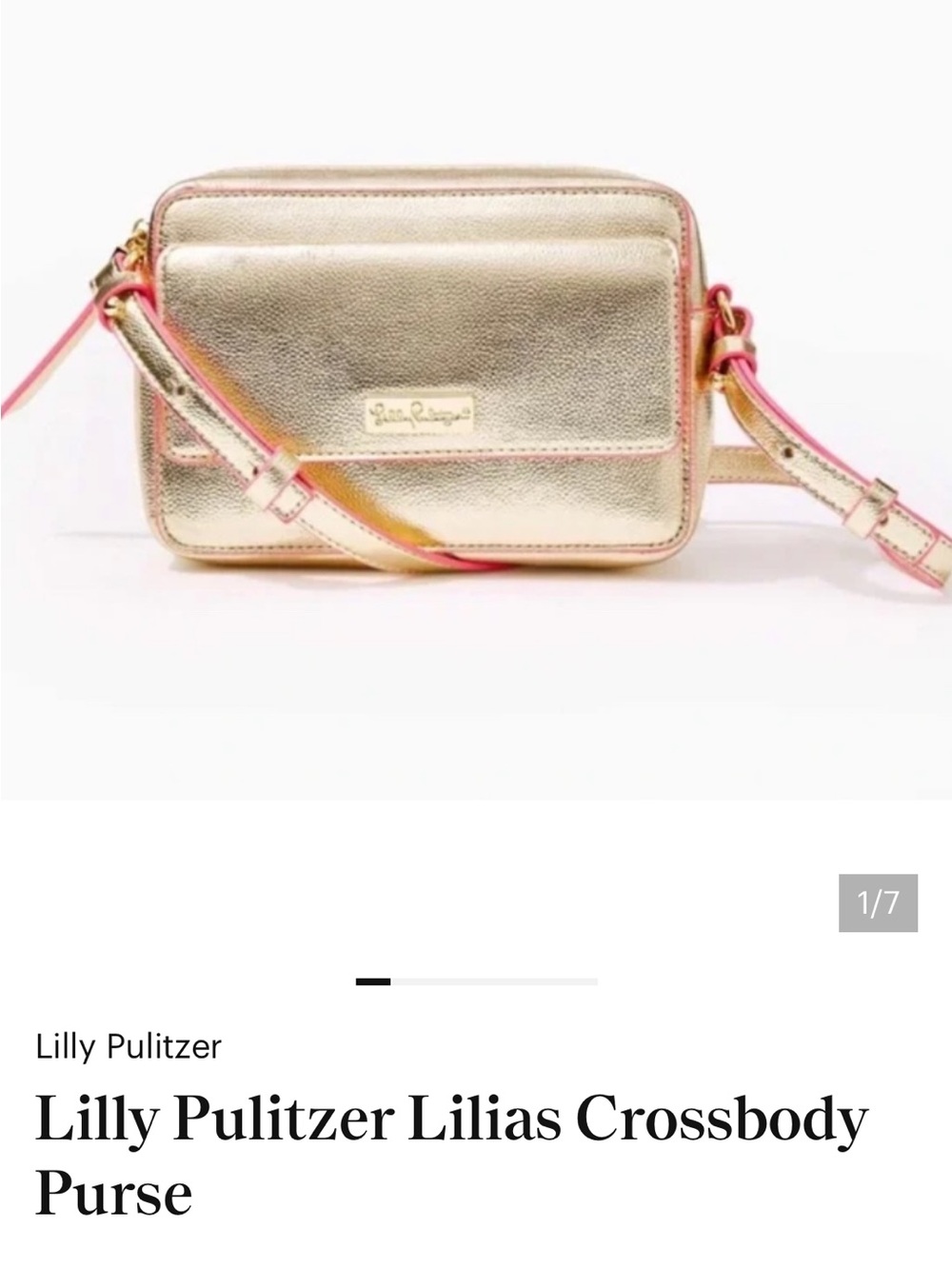 Lilly Pulitzer Metallic Gold Lilias Crossbody with Pink Trim